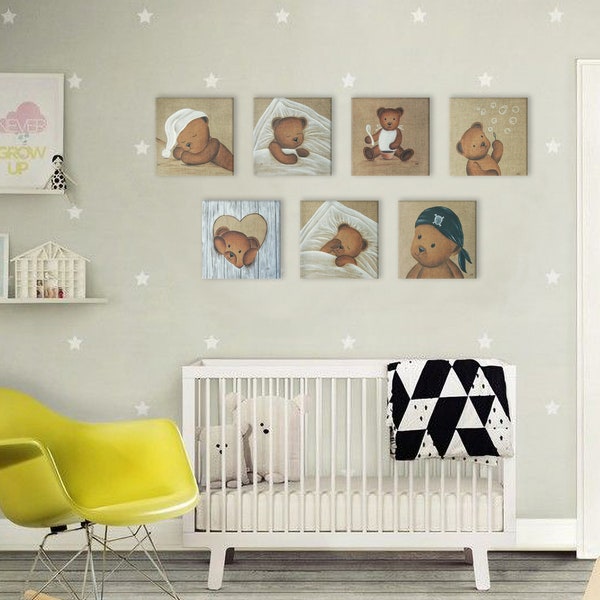 Tableau personnalisable pour chambre bébé illustration nounours