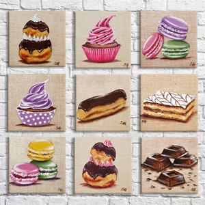 Table illustration cakes pastry wall decoration for kitchen image 1