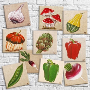 Linen print botanical illustration of vegetable kitchen wall decor image 1