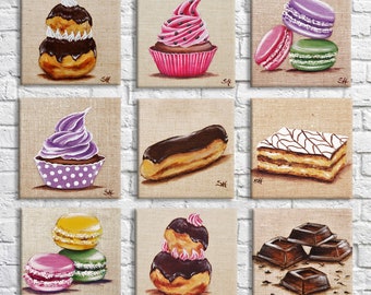 Tableau illustration gâteaux pâtisserie décoration murale pour cuisine