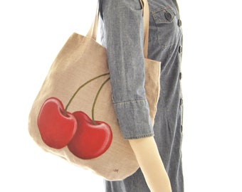 Linen canvas tote bag for summer Beach bag with handles