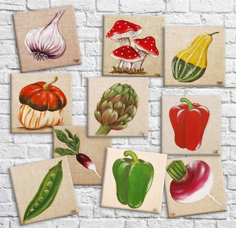 Tableau sur lin illustration botanique de légume décoration mural de cuisine image 1
