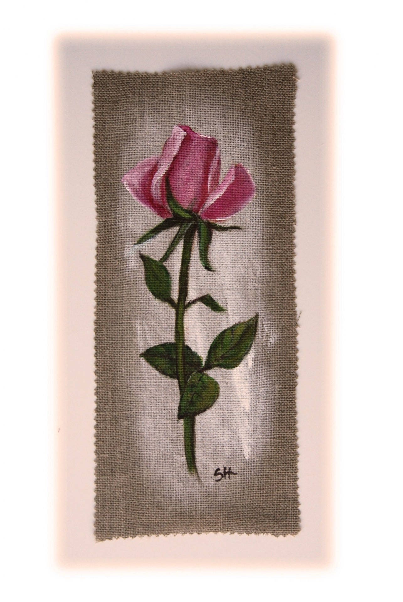 Peinture sur toile de lin " bouton de rose" pour création Peinture sur rose