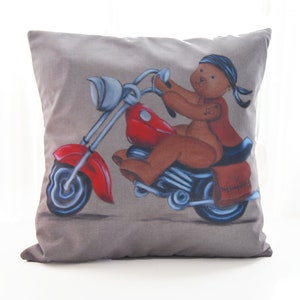 Housse de coussin nounours pour décoration chambre d'enfant nounours bikers