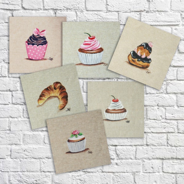 Coupon tissu gâteau motifs pâtisseries illustration culinaire  décoration cuisine