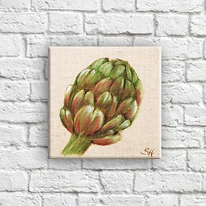 Linen print botanical illustration of vegetable kitchen wall decor artichaut