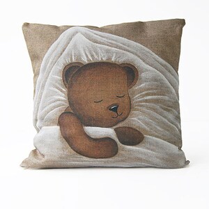 Housse de coussin nounours pour décoration chambre d'enfant nounours sieste