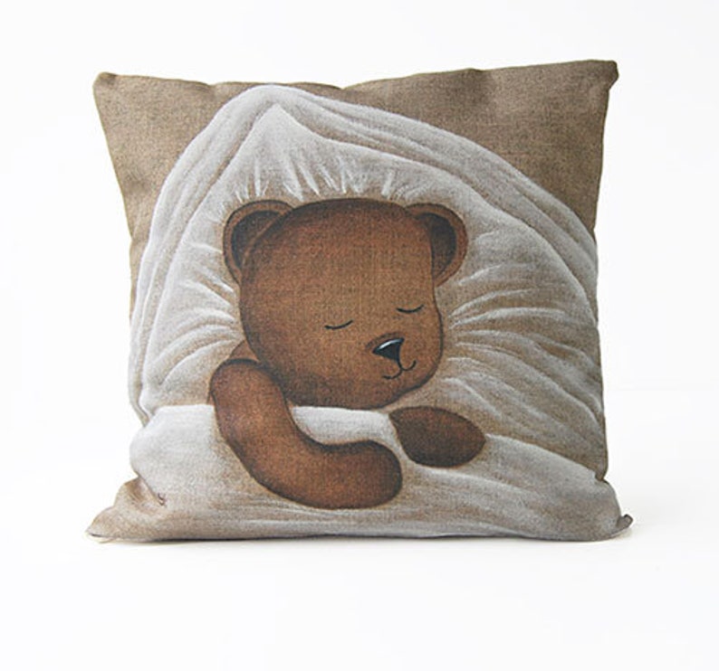 Housse de coussin nounours pour décoration chambre d'enfant nounours sieste