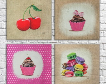 Tableau motif pâtisserie et fruits pour décoration murale cuisine