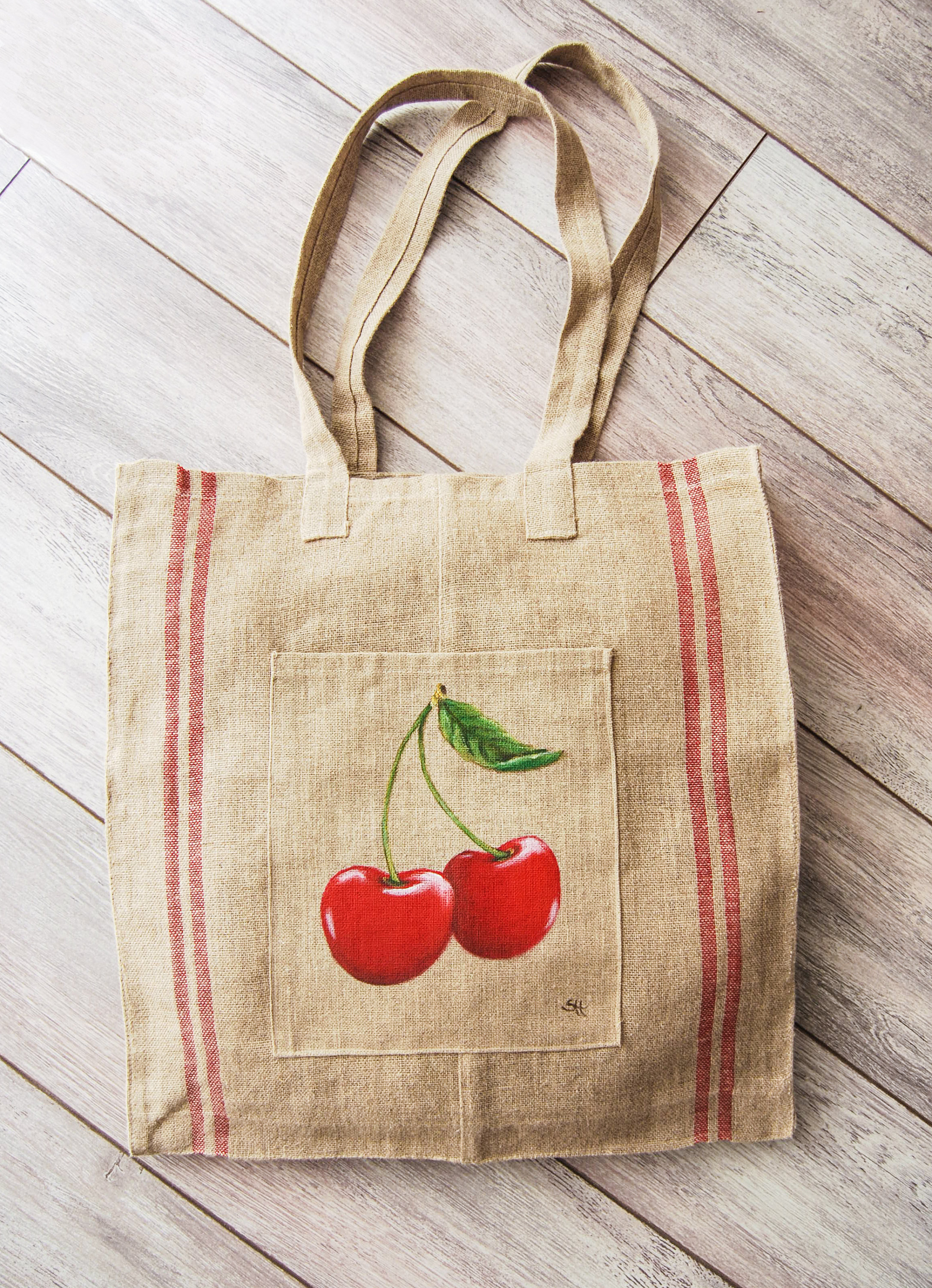 Sac Fourre-tout En Toile Motif Cerises Avec Nœud, Mignons