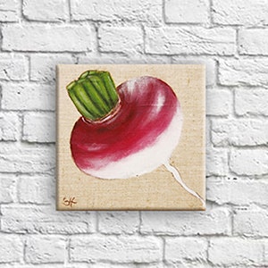 Linen print botanical illustration of vegetable kitchen wall decor navet