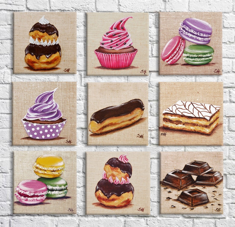 Table illustration cakes pastry wall decoration for kitchen image 1
