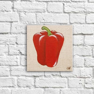 Linen print botanical illustration of vegetable kitchen wall decor poivron rouge