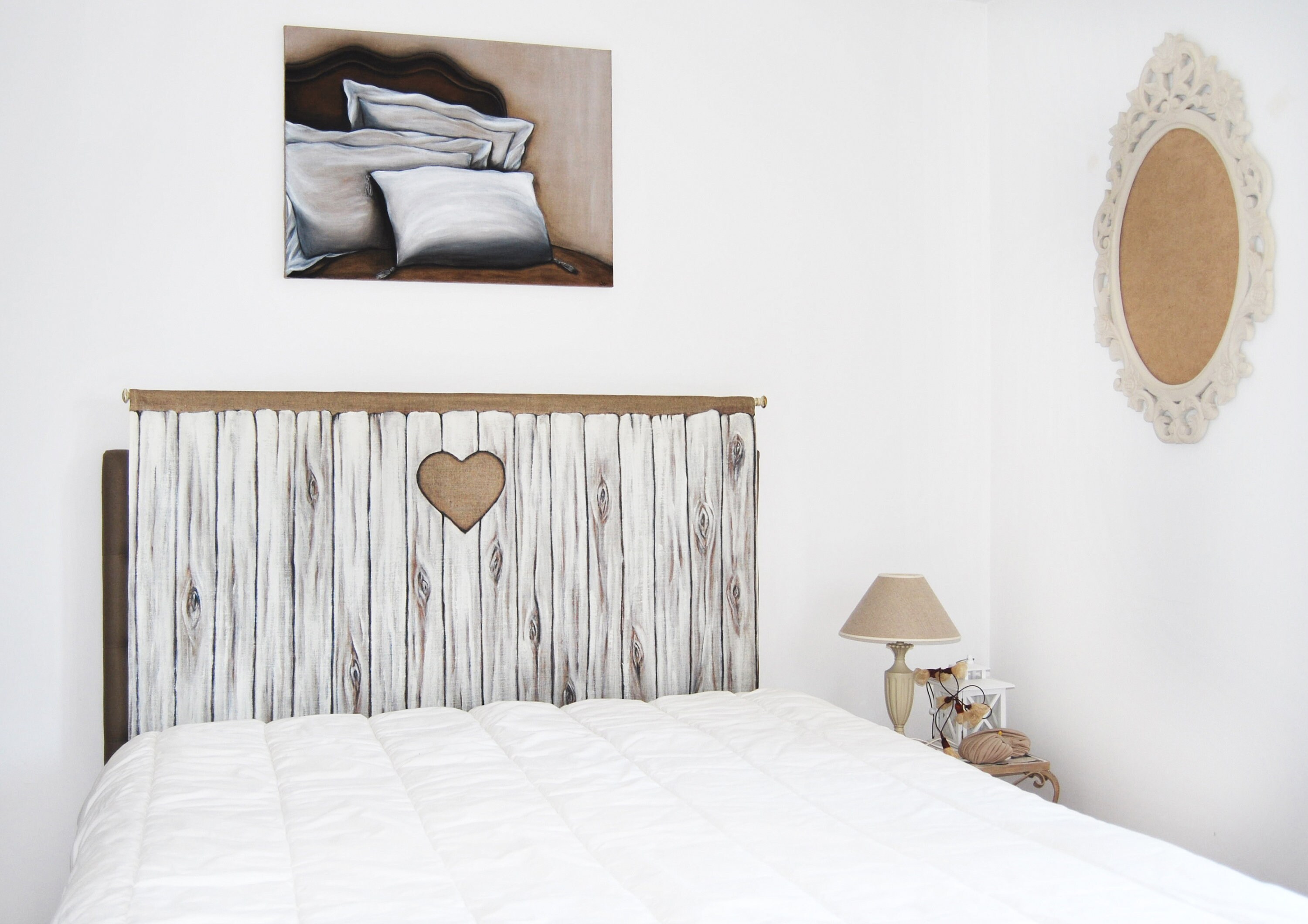 Tête de lit en trompe lœil sur tissu décoration pour chambre bohème