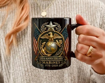 United States Marine Mug, 250 Marine Birthday Coffee Cup, Marine Corps Anniversary 1775-2025, Patriotic Veteran army Gift, Military Surplus