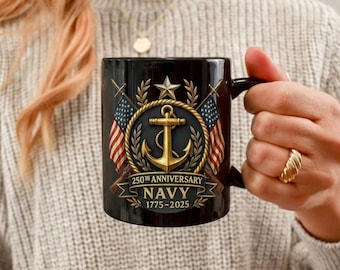 250th Anniversary Navy Anchor with American Flags Mug, Navy Retirement Gift, USMC 250