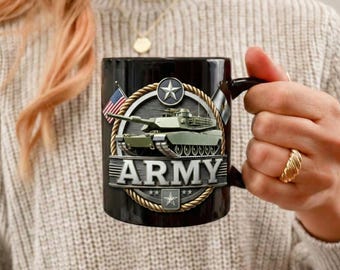 Army Tank Emblem Mug | Black Ceramic Coffee Cup