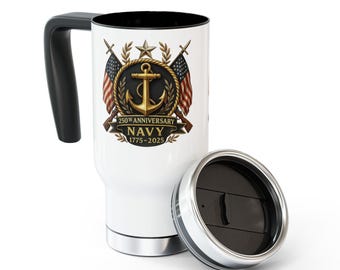 Caneca de viagem comemorativa do 250º aniversário da Marinha, com o emblema da âncora | 414 ml (14 oz) em aço inoxidável