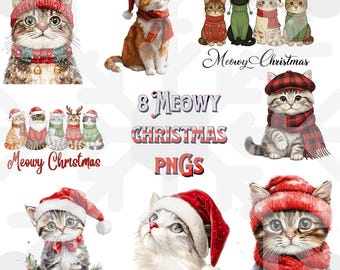 Meowy Christmas Cat Clipart bundle, Holiday Designs, Cat Quotes, Cat Shirt, Christmas Pet, Sarcastic Png, Christmas Cliparts, Digital