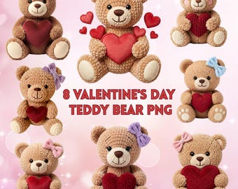 Valentine PNG Bundle Faux Yarn | Preppy Bear Teddy Bear | Coquette Valentines PNG Heart Design | Faux Yarn Valentine PNG