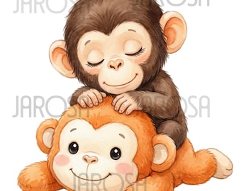 Dear Punch Monkey PNG, Viral Baby Monkey Inspired PNG, Emotional Plush Toy Watercolor Illustration, Cute Nursery T-Shirt Design