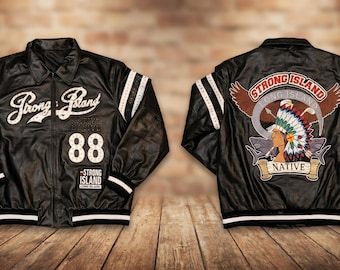 Custom Pelle Pelle Style Leather Jacket - Strong Island Native Chief Embroidered - 90s Hip-Hop Aesthetic - Limited Edition