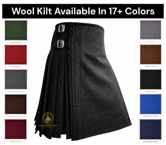 Authentic Scottish Traditional 8 Yard Wool Kilt - Sizes 28" to 62 Available In 17+ Colors
