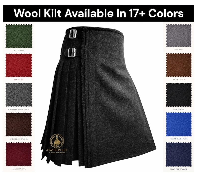 Authentique kilt en laine traditionnel écossais de 8 verges - Tailles de 28 po. à 62 po. Disponible en plus de 17 couleurs image 1