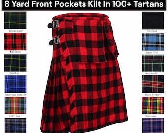 Falda escocesa de tartán de 8 yardas para hombre con bolsillos delanteros - Falda tradicional escocesa de boda de 8 yardas para hombre - Disponible en más de 100 tartanes de clanes