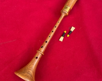 Musikalische RAUSCHPFEIFE Kleines hölzernes mittelalterliches Schalmeieninstrument mit zwei kostenlosen Rohrblättern - Musikinstrumente aus Palisander