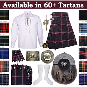 Herrkläder med skotsk antik walesisk drakesporran, 10-delad kilt, höglandsbröllopskilt – Finns i 60+ klantartaner