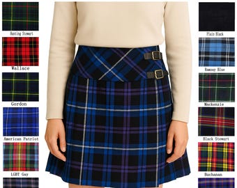 Jupe kilt écossaise écossaise pour femme de 15 à 20 pouces de longueur personnalisée - Minijupe plissée dans le dos pour fille - Disponible dans plus de 50 modèles