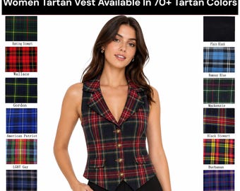 Women Collar Tartan Waistcoat Scottish Ladies Plaid 4 Button Vest - Girl's Fashion Vest – Available in 70+ Clan Tartans