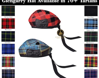 Gorro escocés Glengarry para hombre, estilo highlander, gaitero, gorra militar. Disponible en más de 70 tartanes.
