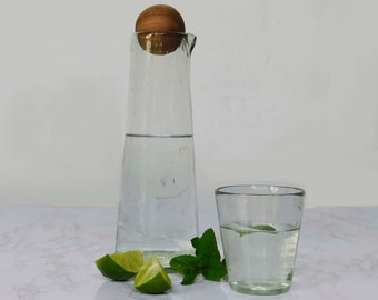 Hand-Blown Carafe with Wooden Ball / Beautiful Drinkware