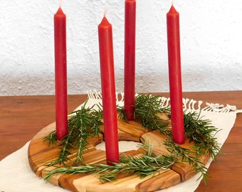 Wooden Modern Advent Wreath Candle Holder Centerpiece - 4 Pieces Made of Teak for Stick Candles
