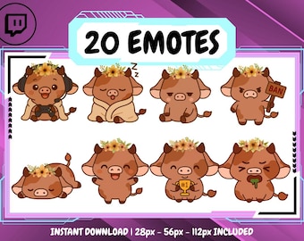 20 Brown Cow Cute Emote Pack, High-Resolution Twitch Emotes, Discord Emotes, Emotes for Streamers, Unique Emotes for Twitch, Cute Emote