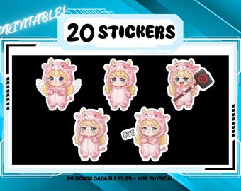 Strawberry Cow Stickers | Kawaii Chibi Digital Download (20 Stickers)