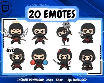 20 Ninja Cute Emote Pack, High-Resolution Twitch Emotes, Discord Emotes, Emotes for Streamers, Unique Emotes for Twitch