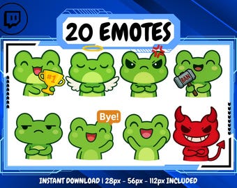 20 Frog Cute Emote Pack, High-Resolution Twitch Emotes, Discord Emotes, Emotes for Streamers, Unique Emotes for Twitch, Cute Emote