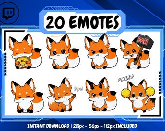 20 Orange Fox Cute Emote Pack, High-Resolution Twitch Emotes, Discord Emotes, Emotes for Streamers, Unique Emotes for Twitch, Cute Emote