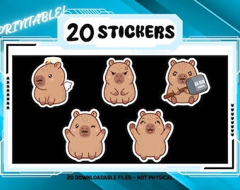 Capybara Stickers | Kawaii Chibi Digital Download (20 Stickers)