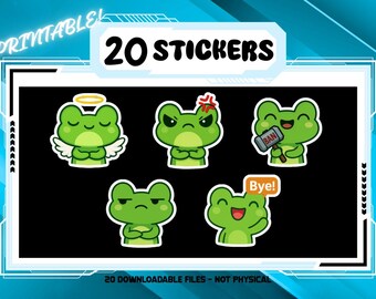 Frog Stickers | Kawaii Chibi Digital Download (20 Stickers)