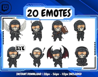 20 Cute Ghost Soldier Emote Pack, High-Resolution Twitch Emotes, Discord Emotes, Emotes for Streamers, Unique Emotes for Twitch