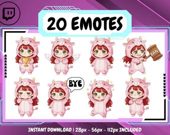 20 Pink Cow Girl Redhead Emote Pack, High-Res Twitch Emotes, Discord Emotes, Streamer Emotes, Unique Emotes for Twitch, Cute Emote