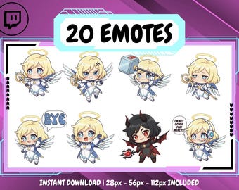 20 Cute Angel Mercy Emote Pack, High-Resolution Twitch Emotes, Discord Emotes, Emotes for Streamers, Unique Emotes for Twitch