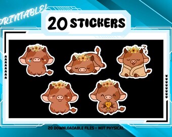 Brown Cow Stickers | Kawaii Chibi Digital Download (20 Stickers)