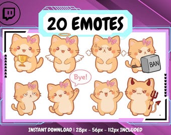 20 Orange Cat Cute Emote Pack, High-Resolution Twitch Emotes, Discord Emotes, Emotes for Streamers, Unique Emotes for Twitch, Cute Emote