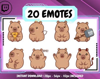 20 Capybara Cute Emote Pack, High-Resolution Twitch Emotes, Discord Emotes, Emotes for Streamers, Unique Emotes for Twitch, Cute Emote