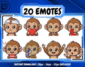 Monkey V2 Emote Pack, High-Resolution Twitch/Discord Emotes (Digital Download)